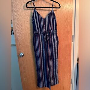 Splendid Linen Striped Jumpsuit Womens XS Navy White Romper Jumper
